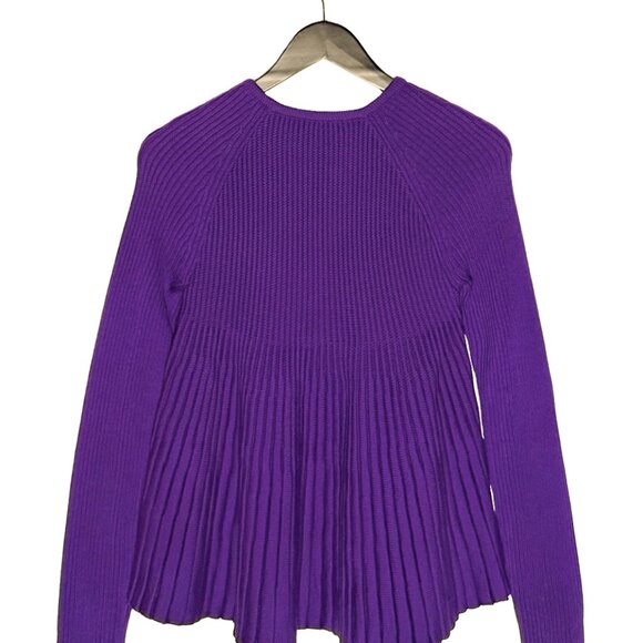 Alexander McQueen Royal Purple Ribbed Wool Flare Sweater - Picture 3 of 6